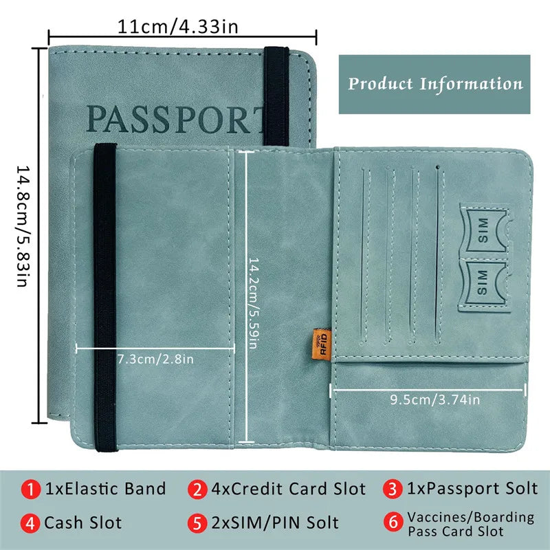 Women Men RFID Vintage Business Passport Covers Holder Multi-Function