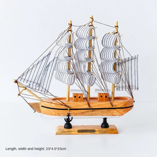 Wooden Sailboat Model Crafts Ornaments Living Room TV Cabinet Bedroom