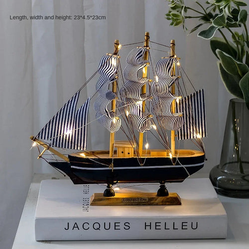 Wooden Sailboat Model Crafts Ornaments Living Room TV Cabinet Bedroom