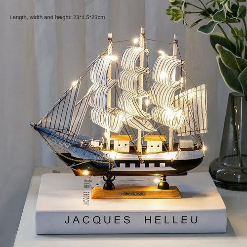 Wooden Sailboat Model Crafts Ornaments Living Room TV Cabinet Bedroom