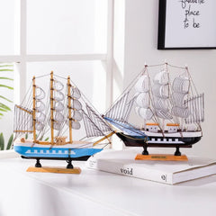 Wooden Sailboat Model Crafts Ornaments Living Room TV Cabinet Bedroom