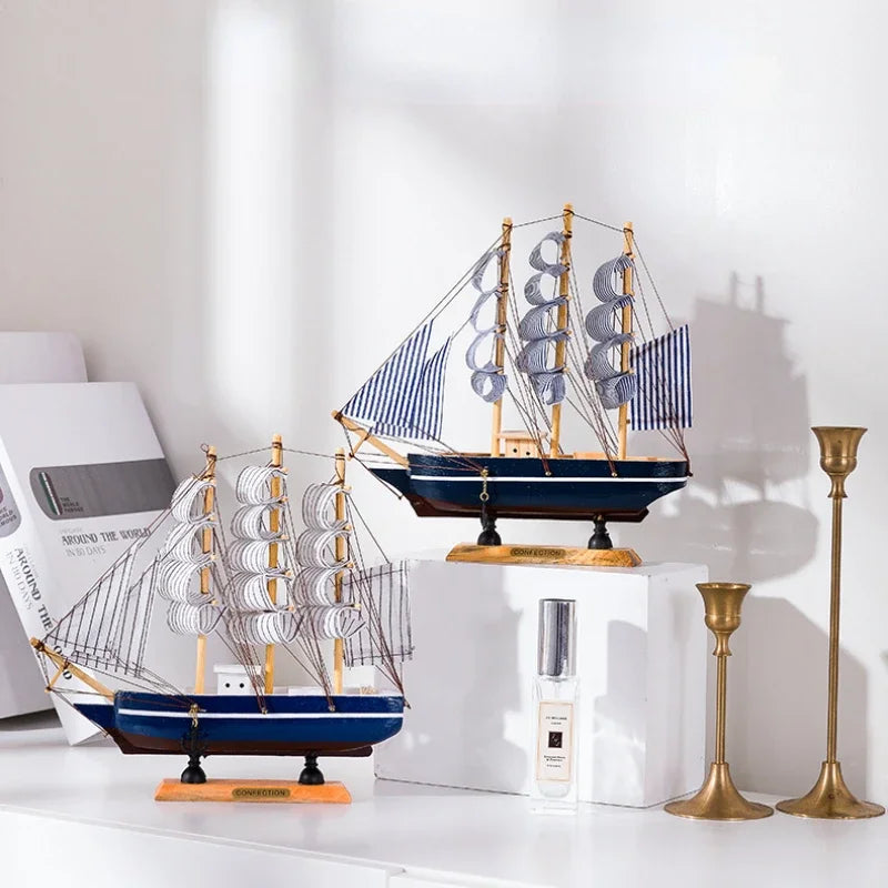 Wooden Sailboat Model Crafts Ornaments Living Room TV Cabinet Bedroom