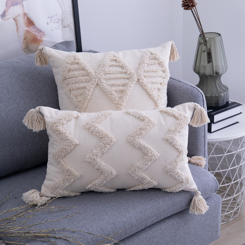 Tassels Cushion Cover 45x 45cm/30x50cm Beige Pillow Cover  Handmade