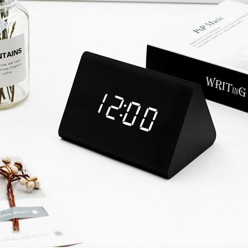 Wooden Wall Clock Electronic Watch Desk Digital Despertador Alarm