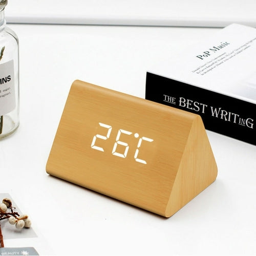 Wooden Wall Clock Electronic Watch Desk Digital Despertador Alarm