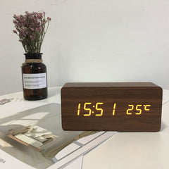 Wooden Wall Clock Electronic Watch Desk Digital Despertador Alarm